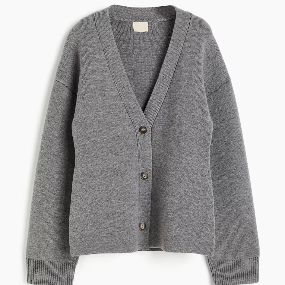h&m premium grey 100% wool cardigan